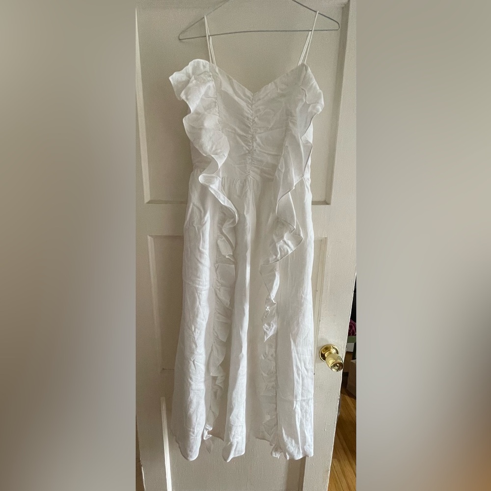 H&M women’s white linen blend ruffle dress size small